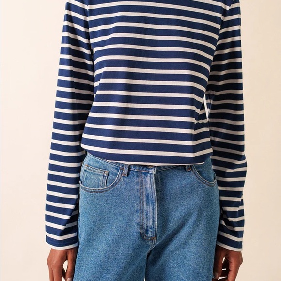 Saint James Classic Navy and White Striped Long Sleeve Tee - Picture 7 of 15